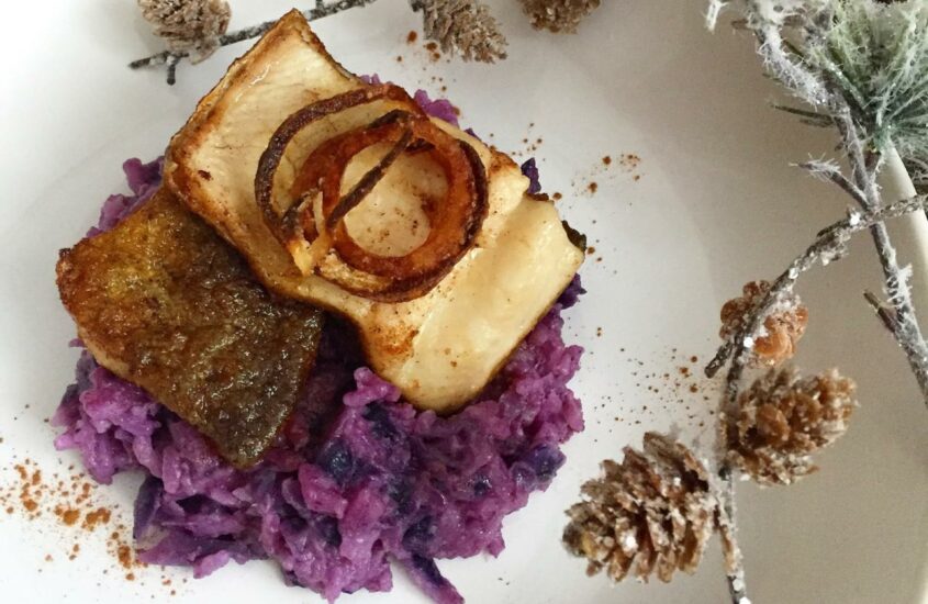 Forellenfilet auf Blaukrautrisotto