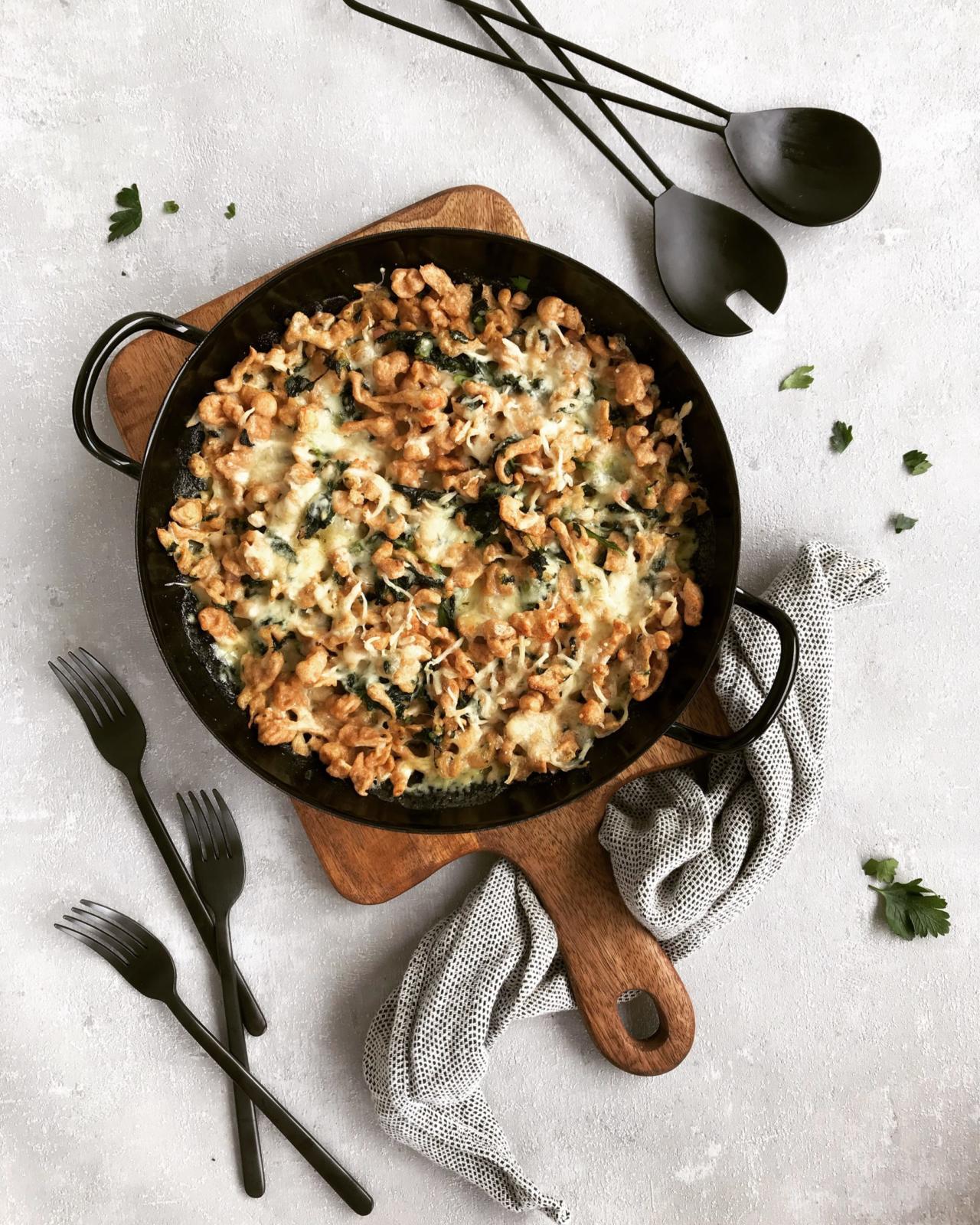 Dinkel Käsespätzle mit Spinat