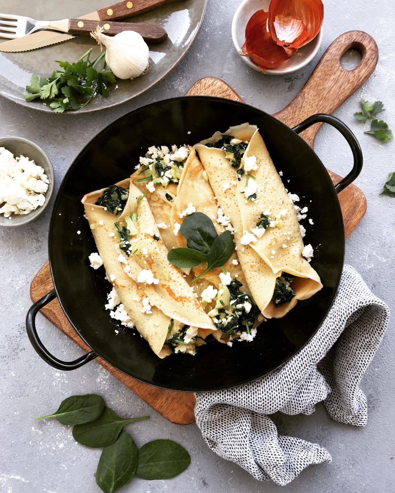 Spinat Palatschinken mit Feta Käse