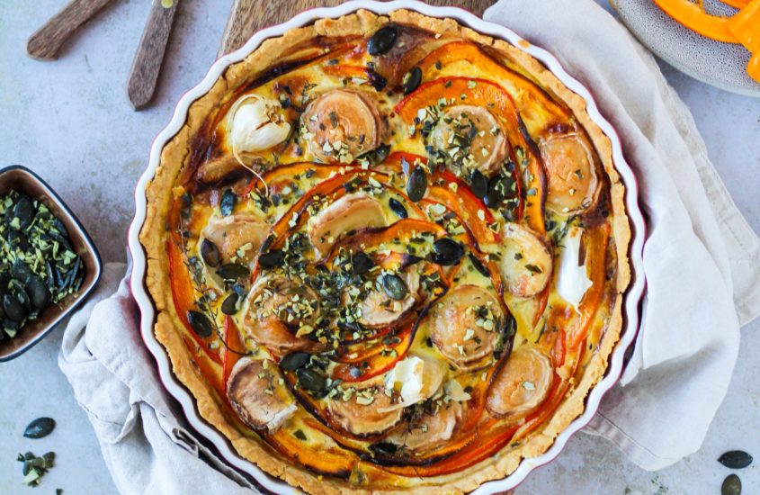 Quiche Kürbis mit Ziegenkäse und Speck