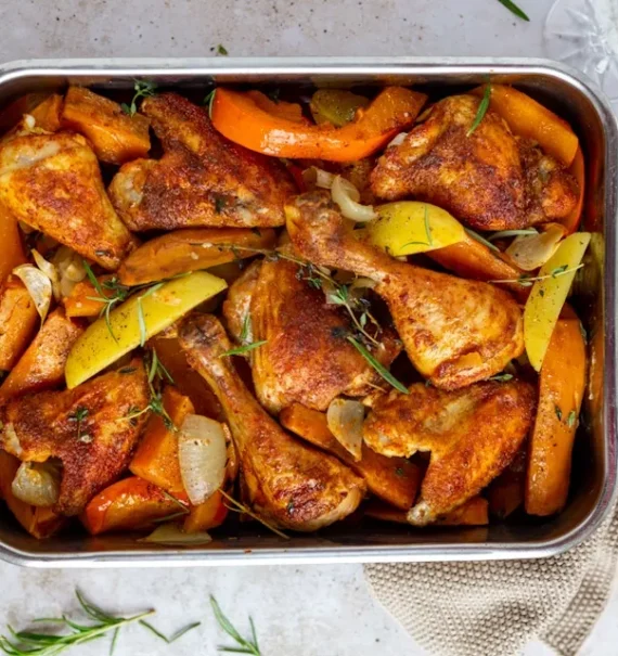 Ofenhuhn mit herbstlichem Schmorgemüse