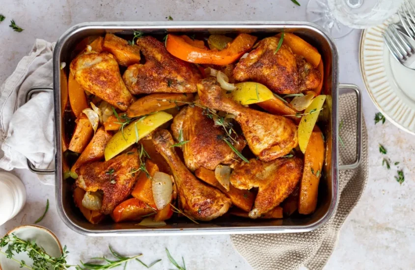 Ofenhuhn mit herbstlichem Schmorgemüse