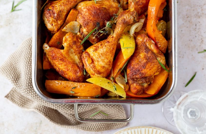 Ofenhuhn mit herbstlichem Schmorgemüse