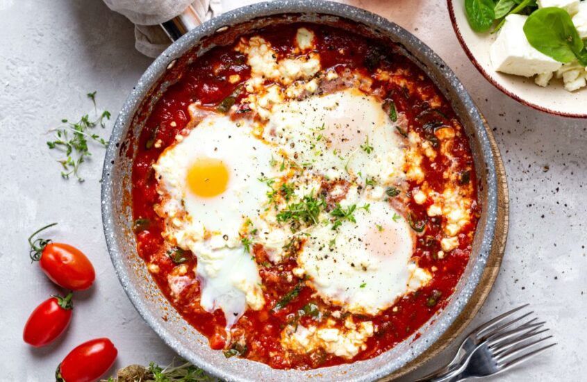 Shakshuka mit Spinat und Feta Käse