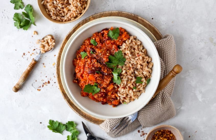 Grünkern-Chili mit Dinkelreis