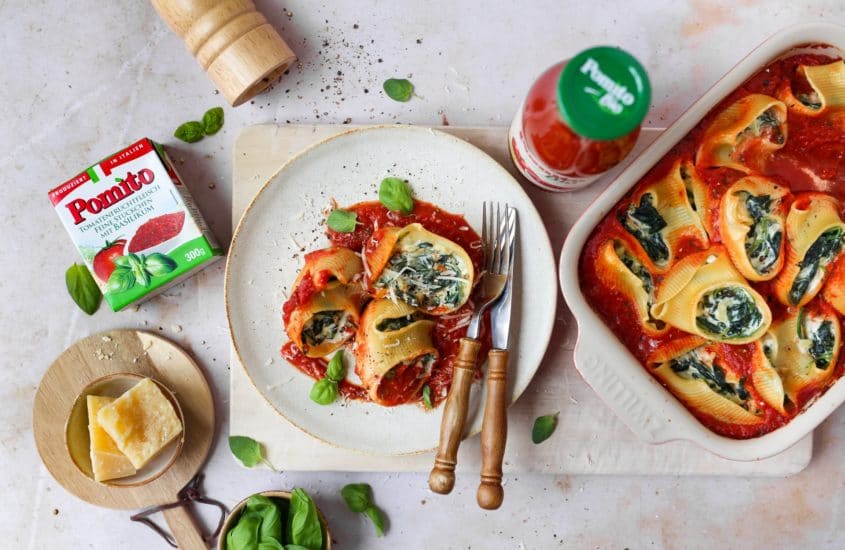 Muschelnudeln mit Spinat und Frischkäse