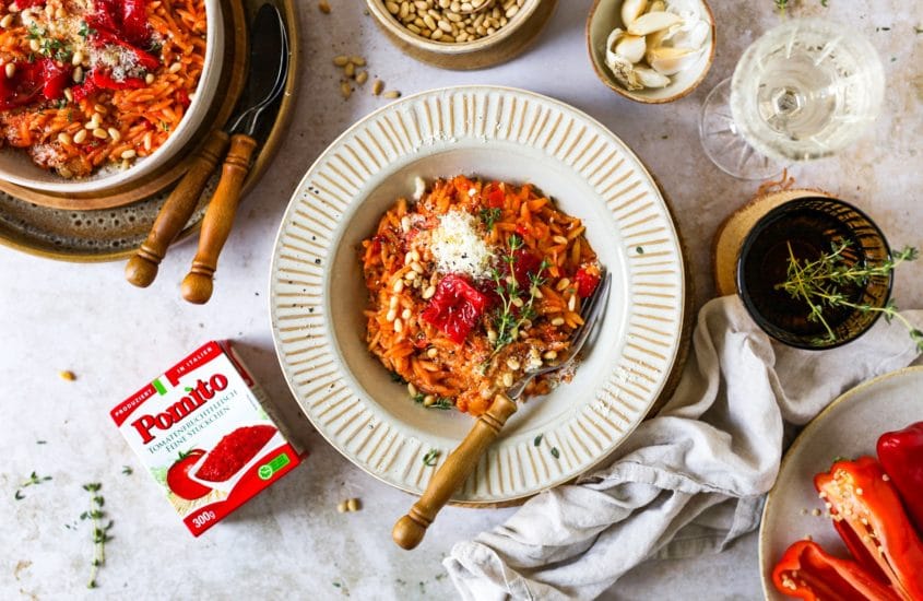 Tomaten-Pastasotto mit Paprika