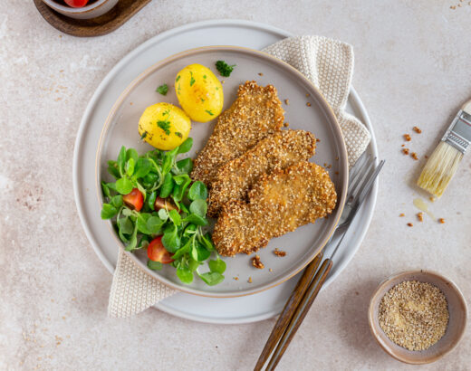 Hühner Sesamschnitzel mit Petersilien-Kartoffeln