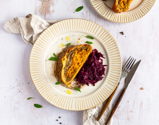 Kürbis-Wellington mit Blaukraut