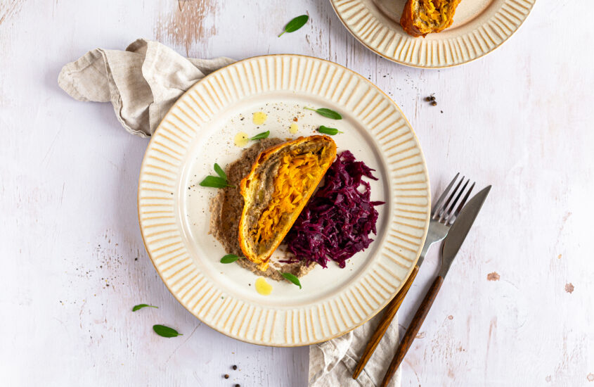 Kürbis-Wellington mit Blaukraut