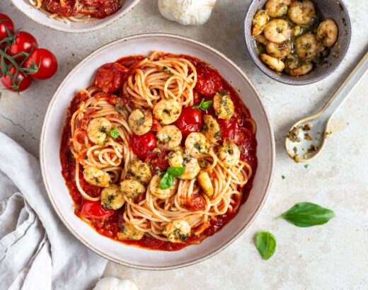 Spaghetti Pomodoro mit Garnelen
