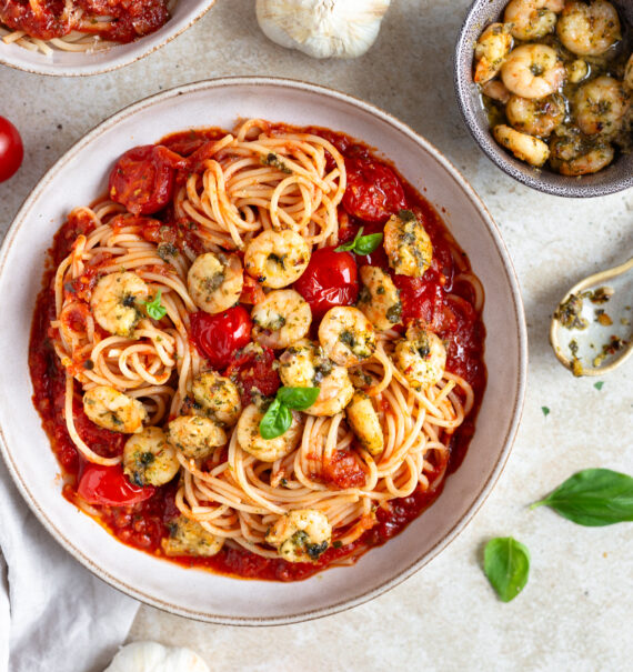Spaghetti Pomodoro mit Garnelen