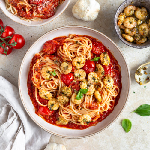 Spaghetti Pomodoro mit Garnelen
